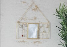 Jewellery Hanger with Mirror Home Decor Gold Display Hook Chain Gift Decorative