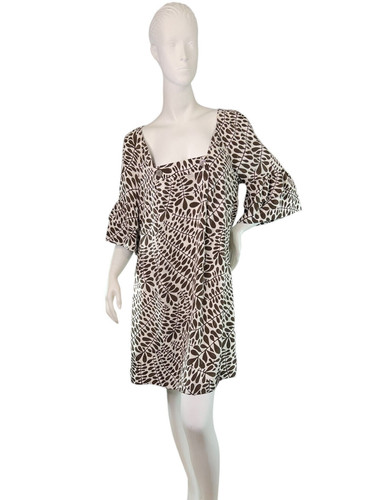 Trina Turk Cuddle Fronds Silk Jacquard Dress $298 Cocoa & White Square Neck 10