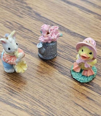 VTG Miniature Ceramic Figures Easter Spring Decor Bunny Chick Flowers Doll