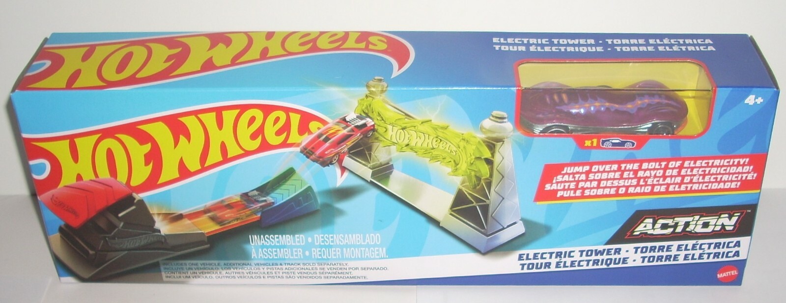 New Hot Wheels Electric Tower Race Car + Race Track Play Set Pink Clear