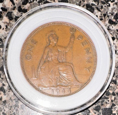 1944 Georgivs VI D G BR OMN REX F D IND IMP One Penny Great