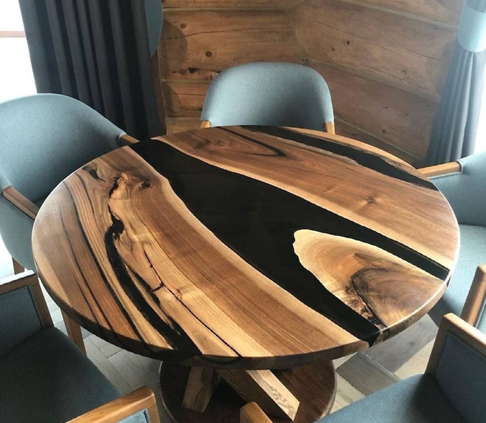 36 Inch Black Epoxy Resin Live Edge Wood Coffee Table Sofa Centerpiece Furniture