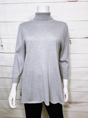 Lands’ End Womens Turtleneck Sweater Size M Gray 100% Merino Wool