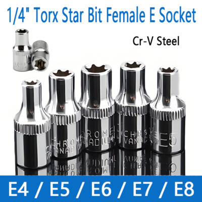 Torx Star Bit Female E Socket Set External Hex Torque E4 - E8 1/4'' Drive Cr-V