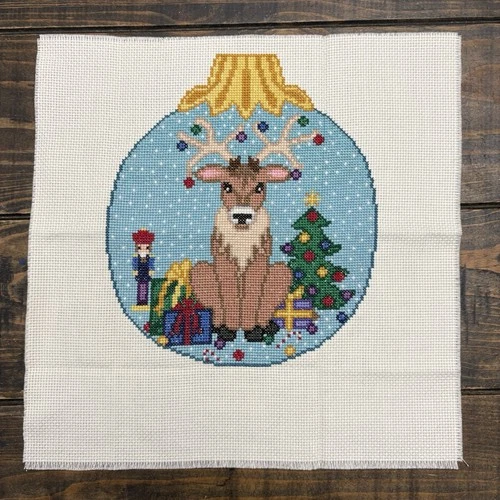 Completed Counted Cross-stitch Christmas Holiday Reindeer Tree Ornament Gifts