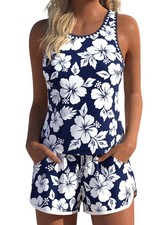 Modest Coverage Womens Tankini Swimsuits with Pocket Shorts | Chic Lace-trimm...
