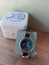 Fossil, Damenuhr, Armbanduhr, Schwarz-gold, Leder