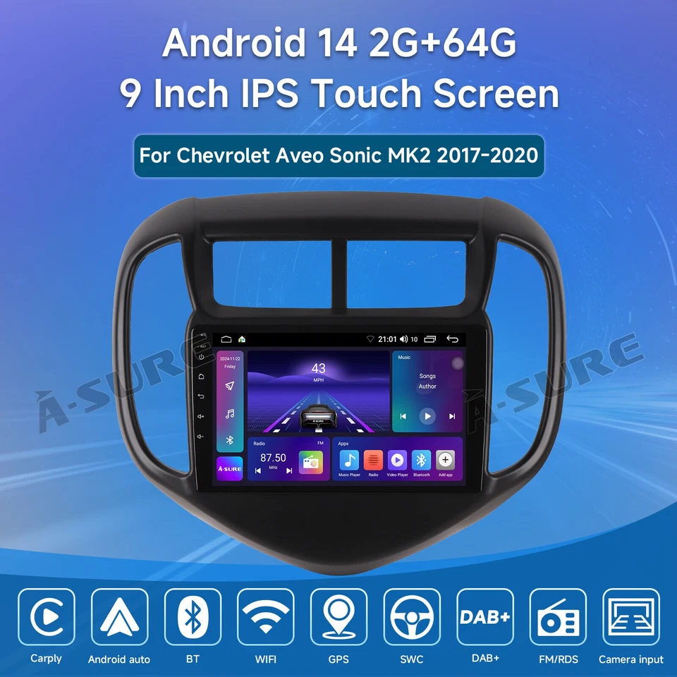 9'' 64GB Android 14 Stereo Radio GPS For 2017-2020 Chevrolet Aveo Sonic Carplay - Image 2 of 4