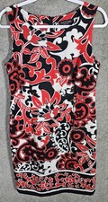 Y2K VTG Perceptions Dress Womens Size 10 Red Black White Floral Paisley Stretch