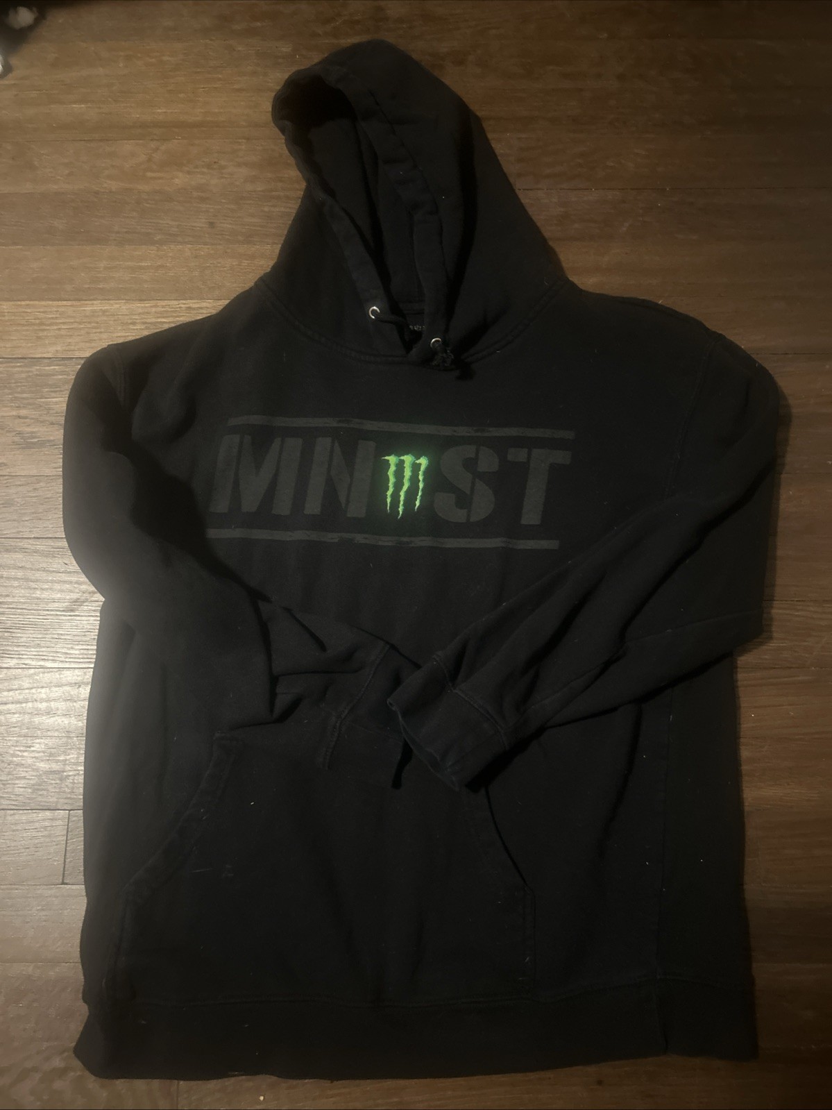 Monster Energy Hoodie Mens Large Grey Pullover Sweatshirt Drawstrings Y2K