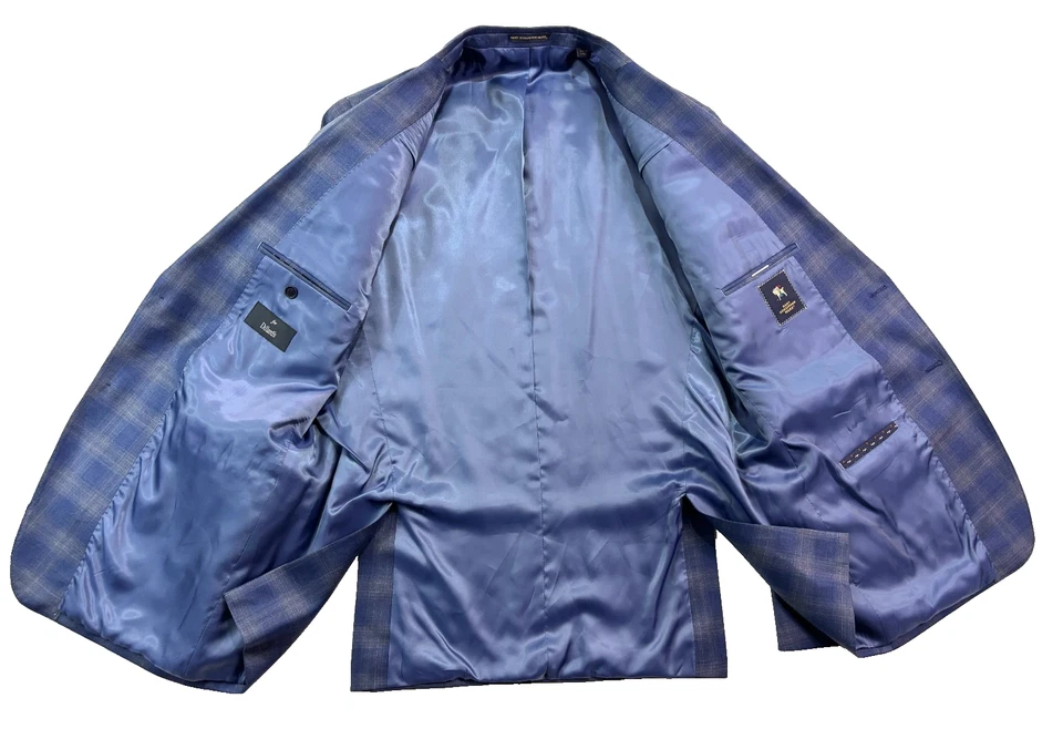 Hart Schaffner Marx 46L 蓝色灰色阴影格子西装外套夹克运动西装外套 — 第 4/4 张图片