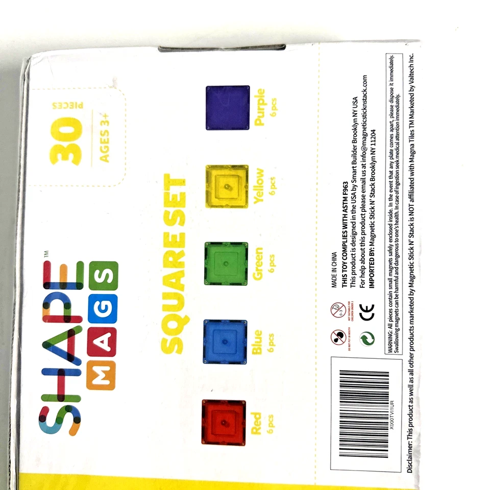 Shapemags 30 Piece Set Magnet Building Tiles Magnetic Blocks - Square Tile NEW - Image 3 of 4
