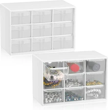 2 Pcs Mini Storage Drawers Teacher Toolbox Organizer with 9 Clear Drawers Sma...