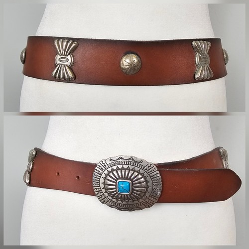 RALPH LAUREN 40-44" XL/XXL Concho braun Ledergürtel türkis Cabochon Western