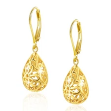 Teardrop Dangle Earrings for Women.14K Gold Teardrop Waterdrop Leverback Dang...