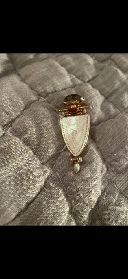 Antiguo Contador de Juegos Chino Poker Chip 14k Colgante Tallado Madreperla Foto 3 de 4