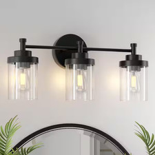 Merra 18 in. 3-Light Matte Black Modern Dimmable Vanity Light with Clear Ribbed