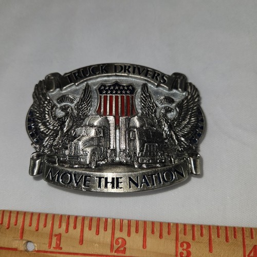 Vintage Belt Buckle Truck Drivers Move The Nation Tractor Trailer 1987 USA Made
