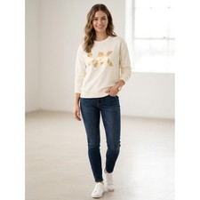 Michael Kors Sweatshirt Womens Small Bone Gold MK Logo QF451N48WY Pullover NEW