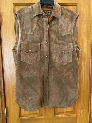 Eddie Bauer Leather Vest Womens Medium Pearl Snaps Vtg Western Equestrian
