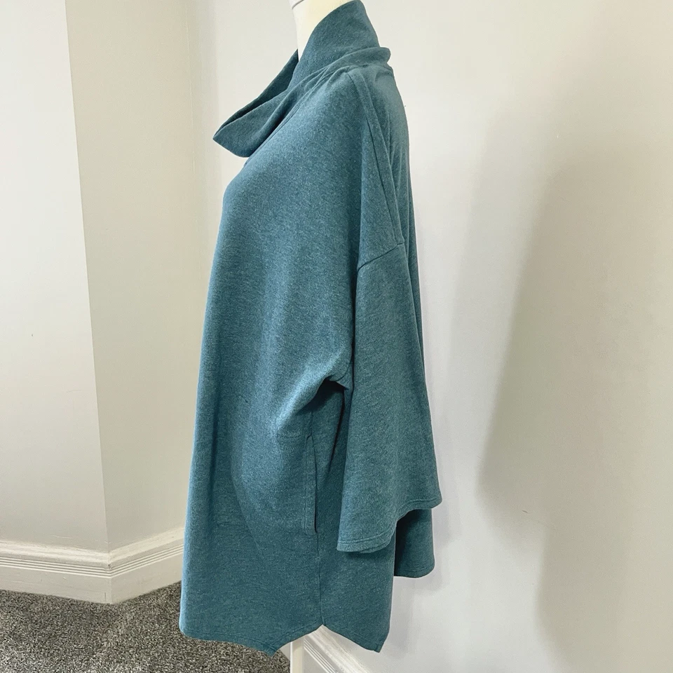 J Jill Pure Jill Sweater Womens Large Cowl Neck 3/4 Kimono Sleeve Teal Pockets - Image 3 of 4