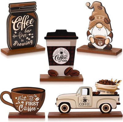 5-Piece Rustic Coffee Bar Decor Set for Home Kitchen Centerpiece