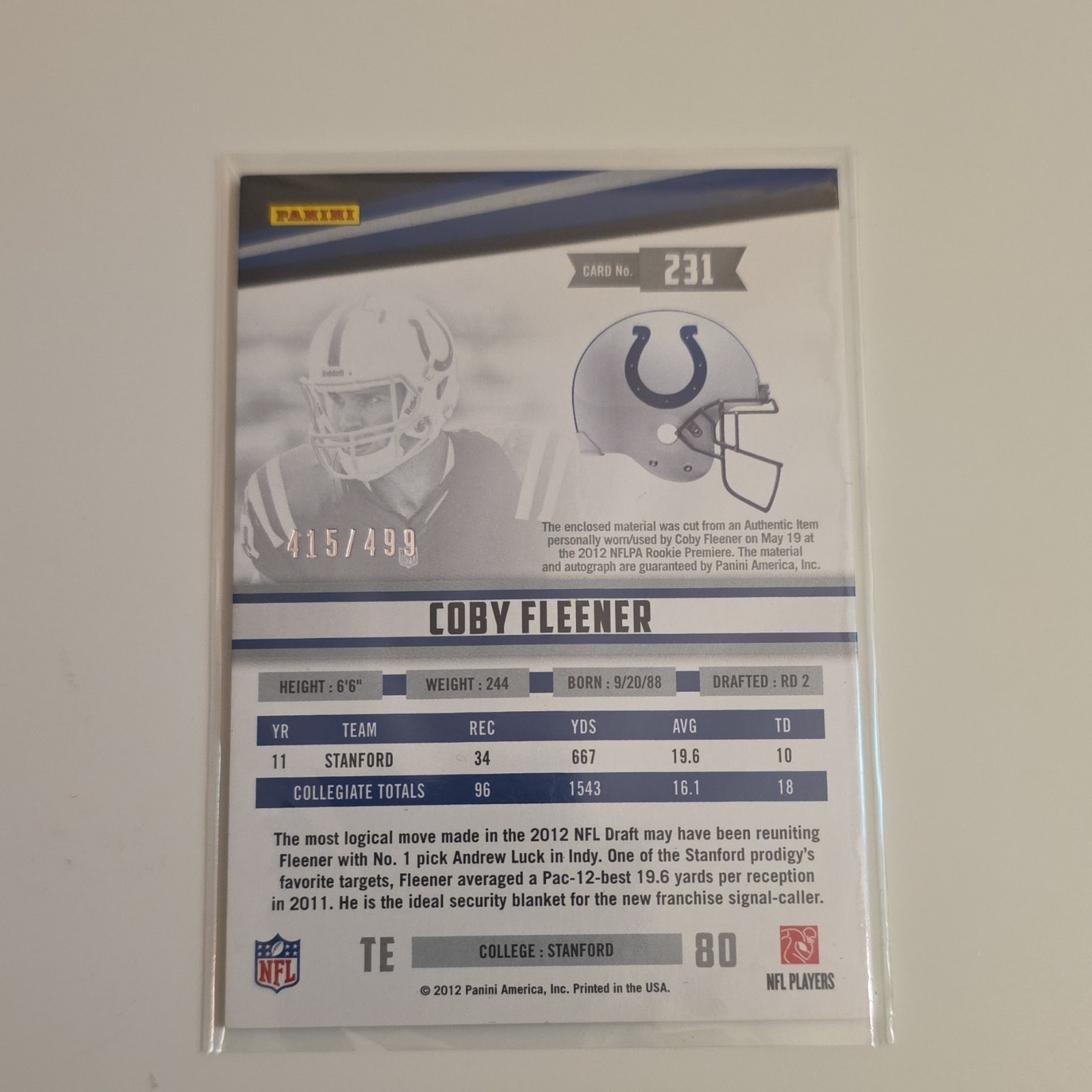NFL Game Used/Auto Lot - Vilma, Turner, Clayton, Brohm, and Fleener - Numbered view 11