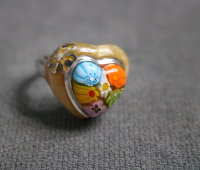 Alan K Sterling Silver 925 Italian Murano Glass Heart Ring Size 6 1/2