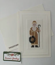 Completed Finished Cross Stitch Card ''Old World Santa” one of a kind NICE!