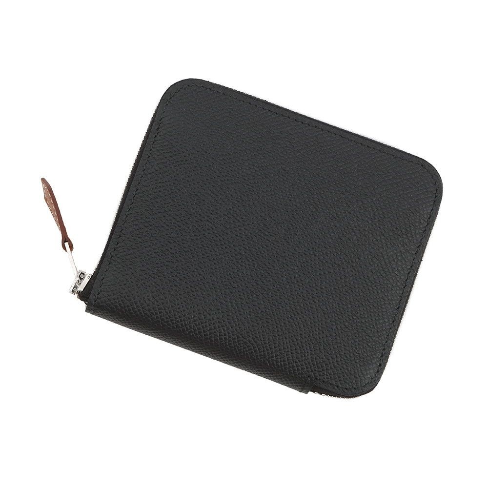 Hermes Azap Compact Silk In Coin Case Black Epson 4.3in Silver Hardware New