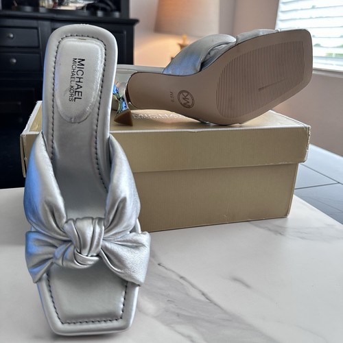 Michael Kors Elena Heeled Sandal Silver Size 6.5 New $119 - Picture 7 of 9