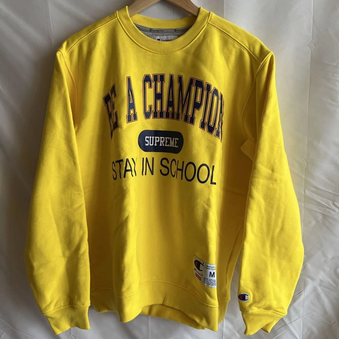 Sweat shirt Supreme Homme M Champion Jaune Iconic Streetwear Rare Limitée Fabriqué USA