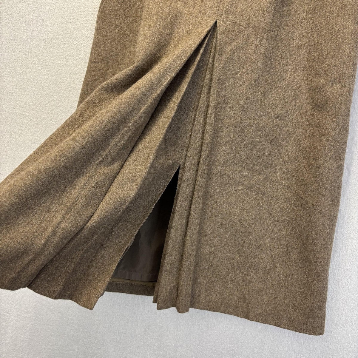 Vintage Tweed Wool Pleated A Line Skirt Medium 9 Brown Midi Slit Academia Office View 4