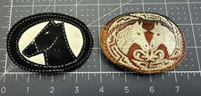 TWO 2  VINTAGE 1970s  HORSE HEAD  OVAL-SHAPED LEATHER BUCKLE AS SHOWN