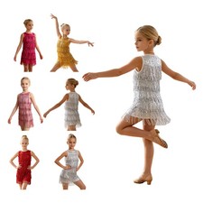Kids Girls Costume Competition Dancewear Rumba Latin Fringed Dance Training