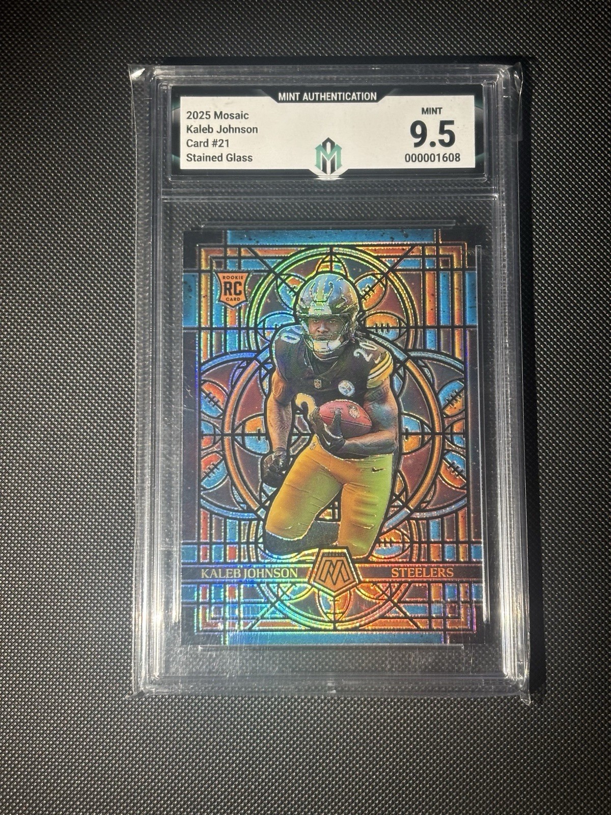 2025 Panini Mosaic Stained Glass Rookie graded 9.5 Kaleb Johnson case hit