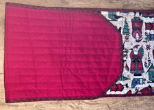 Santa Christmas Table Runner 13"x70" Quilted Stockings Birds Handmade