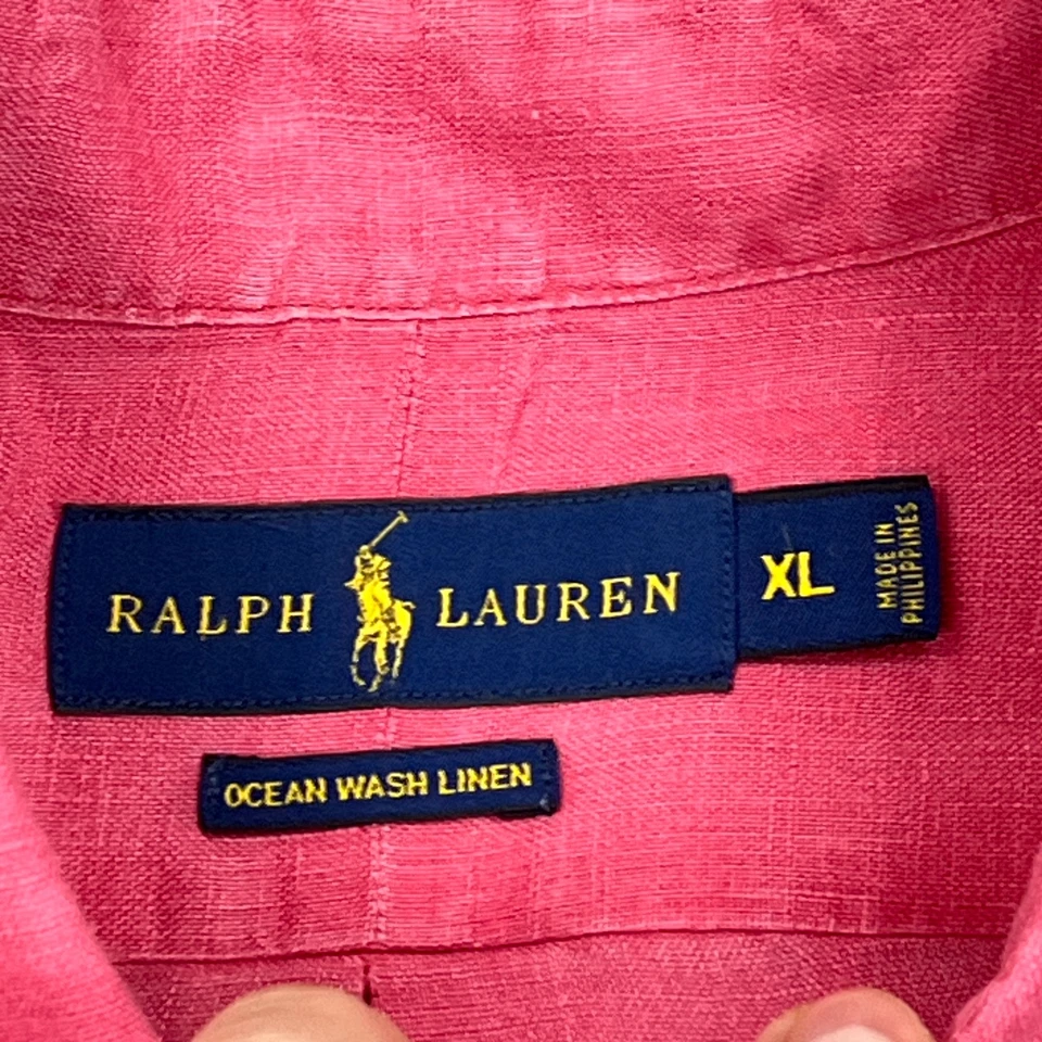 Ralph Lauren Shirt Men's XL Pink Ocean Wash Linen Airy Short Sleeve Button Up - Image 3 of 4
