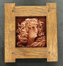 c1880s Trent American Encaustic Tile Antique Victorian Woman Arts & Crafts Frame