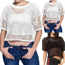 Frauen-Fischnetz-Tank Bauchfreie Tops Durchsichtige Bluse Einheitsgröße Mesh