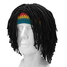 Black Rasta Beanie Hat with Dreadlocks for Men Knit Jamaican Reggae Bob Marley