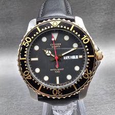 Citizen Dive Watch Men 40mm Black Dial Two Tone Daydate Round 6100-G03448 NewBat