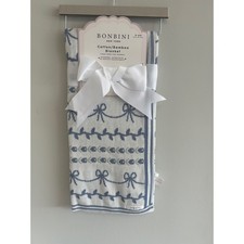 Bonbini New York Baby Blanket 0-6M Cotton Bamboo Blue White Knit Soft
