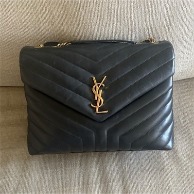 Saint Laurent Black Quilted Chevron Flap Shoulder Bag Chain Strap Gold