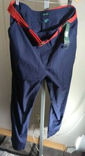 Lauren by Ralph Lauren Chino Navy Blue Nylon Pants Women's Size 18 NWT Red Belt