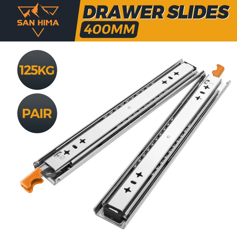 San Hima 2x 125KG Pair Locking Drawer Slides 400mm Runners Trailer Draw