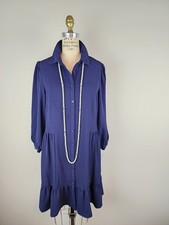 Tahari Navy Blue Collared Tiered Ruffle L/S Dress New w/Tags * Ladies size 6