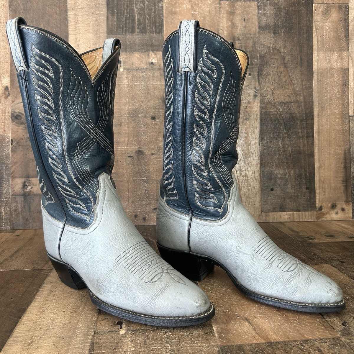 Tony Lama Gold Label Vintage Blue Gray Cowboy Boots Mens 9 D  display picture 2