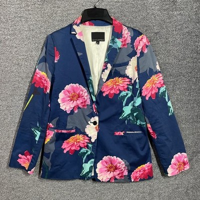 Banana Republic Gerber Daisy Floral Blazer Size 8 Navy Pink Single Button Jacket