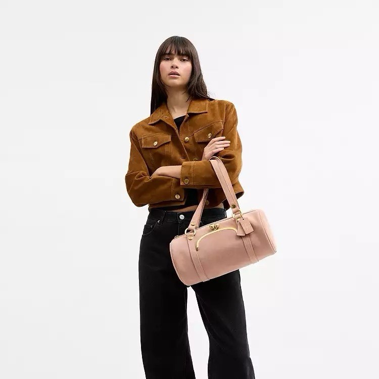 NWT Coach Kisslock Barrel Bag Suede and soft grain leather CDZ16